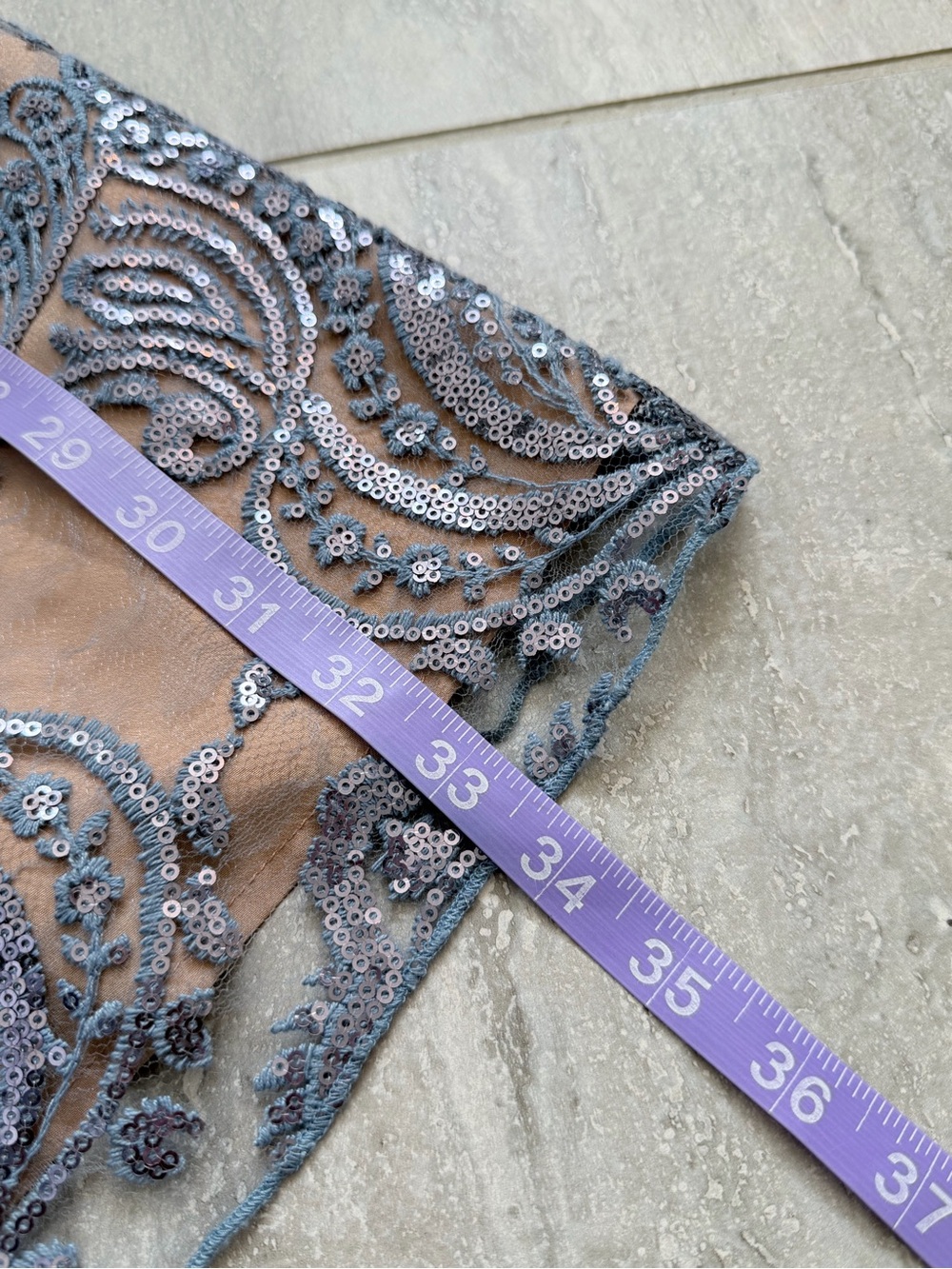 Free People Blue Sequin Lace Mesh Mini Slip Dress Nude Lined Women’s US 8 - Picture 12 of 12